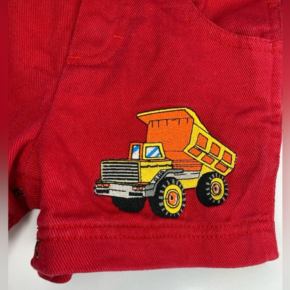Vintage 1990s Toddler Overalls 12 Months Red Shortalls Construction Theme Cotton - Picture 3 of 10